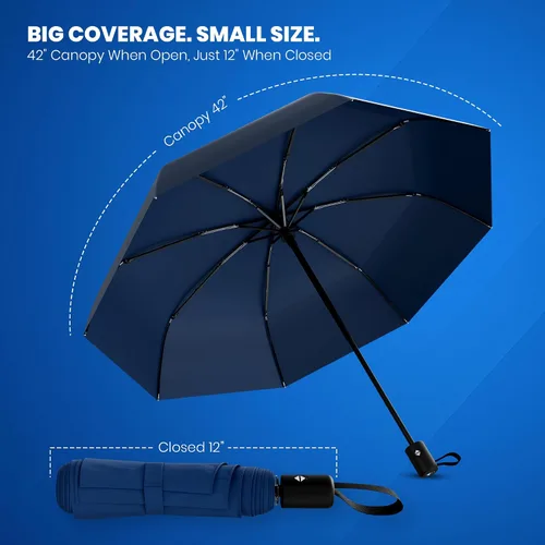 Miniatura 21 de Rain-Mate Paraguas compactos resistentes al viento para la lluvia, diseño de costilla de fibra de vidrio reforzada fuerte y apertura y cierre