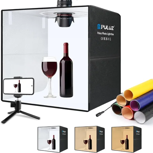 Miniatura 9 de PULUZ Mini caja de luz de estudio fotográfico de 10 x 10 pulgadas, kit de carpa de luz de fotografía plegable portátil con CRI >95 104 piezas de luz