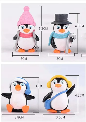 Miniatura 8 de Figuras de pingüino lindas, juego de 4 figuras de pingüino, decoración de pastel y decoración de jardín de hadas