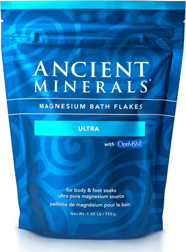 Ancient Minerals Copos de baño de magnesio Ultra con OptiMSM – Cloruro de magnesio Zechstein puro y sales de baño de azufre orgánicas, remojo