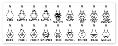 Blue Sea Systems 7902 Battery Switch ICON Kit de etiquetas, 18 iconos