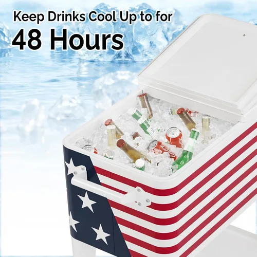 Miniatura 2 de Outvita Hielera Rodante de 80 Cuartos, Enfriador Portátil de Bebidas para Bar con Bandeja Colectora, Bandeja de Almacenamiento Inferior