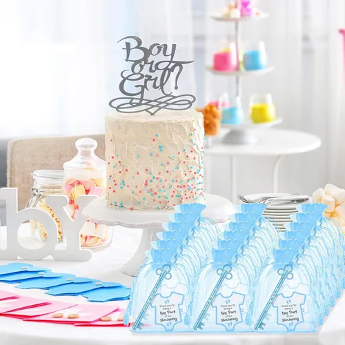 Miniatura 7 de Geyoga 50 juegos de recuerdos de fiesta de baby shower, 50 bolígrafos elegantes con forma de llave, bolígrafos de tinta de gel, 50 tarjetas de Azul