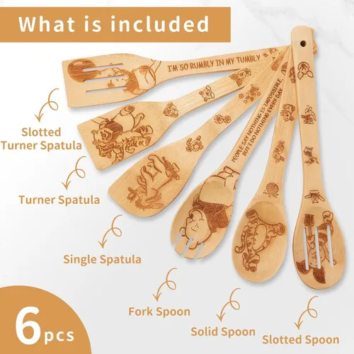 Miniatura 4 de 7 accesorios de cocina Winnie – Regalos de oso Pooh para mujeres – Juego de utensilios de bambú – Regalo de cumpleaños – Cucharas de madera