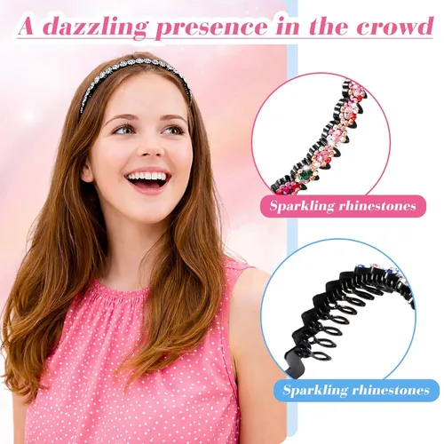 Miniatura 4 de Syhood 8 diademas de diamantes de imitación con peine de dientes para mujer, diadema de ondas de cristal de flores, diadema de peine de dientes