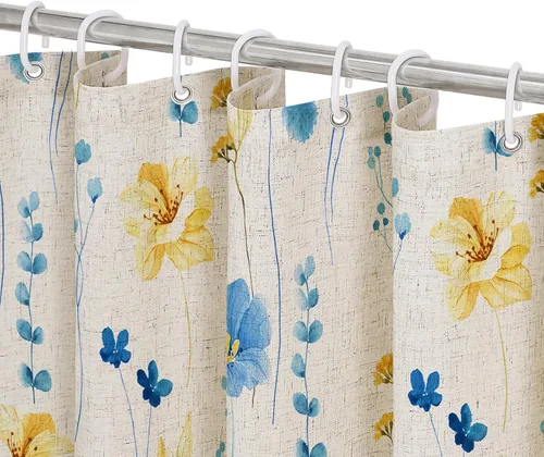 Miniatura 39 de Gibelle Cortina de ducha con estampado floral de acuarela, cortina de ducha retro naranja azul marino para baño, juego de cortina de ducha moderna