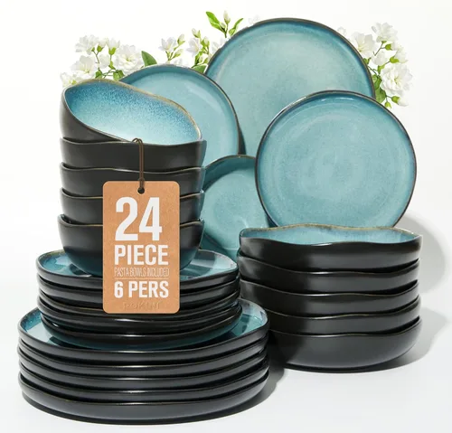 Miniatura 31 de Pokini - Juegos de vajilla de gres para cena, juego de platos y cuencos de cerámica, platos de cocina aptos para microondas y lavavajillas, platos