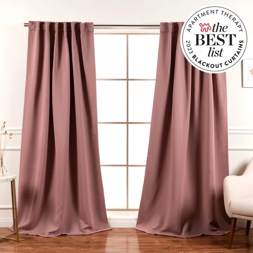 Miniatura 2 de Best Home Fashion Paneles de Cortinas Opacas Premium - Tratamiento de Ventana con Aislamiento Térmico Sólido Cortinas Opacas para Dormitorio - Malva