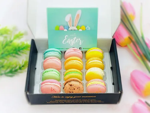 Miniatura 4 de Juego de macarrones franceses de Pascua Paquete de 12, 12 sabores diferentes de diversión de Pascua