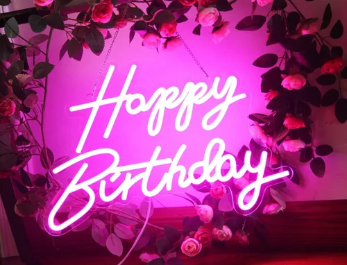 Miniatura 3 de Letrero LED de neón de feliz cumpleaños, luz nocturna, decoración de fiesta de cumpleaños, funciona con USB, color rosa, funciona con USB