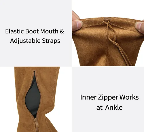 Miniatura 4 de Vepose Botas altas sobre la rodilla para mujer, botas de tacón largo de gamuza de 3.5 pulgadas con cremallera