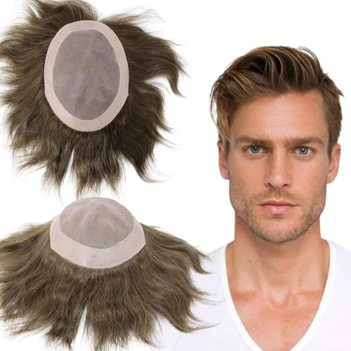 Miniatura 11 de Toupee - Sistema de reemplazo de cabello humano virgen europeo de 7 x 9 pulgadas para hombre, postizo de encaje mono con poliuretano duradero #2