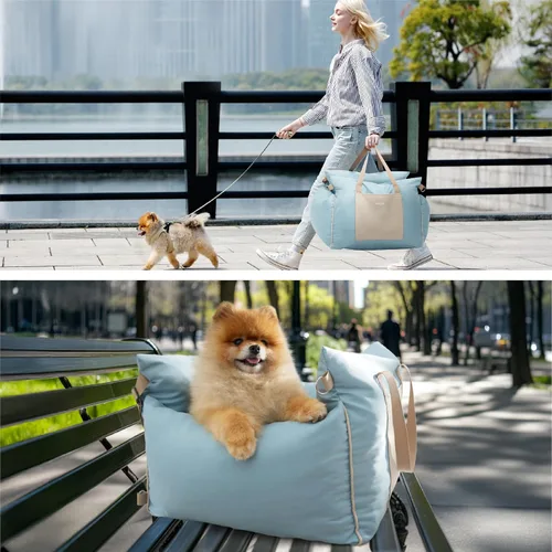Miniatura 7 de Lesure Asiento de automóvil para perros pequeños - Asiento elevador suave para perros con bolsillo de almacenamiento y correa de seguridad con clip