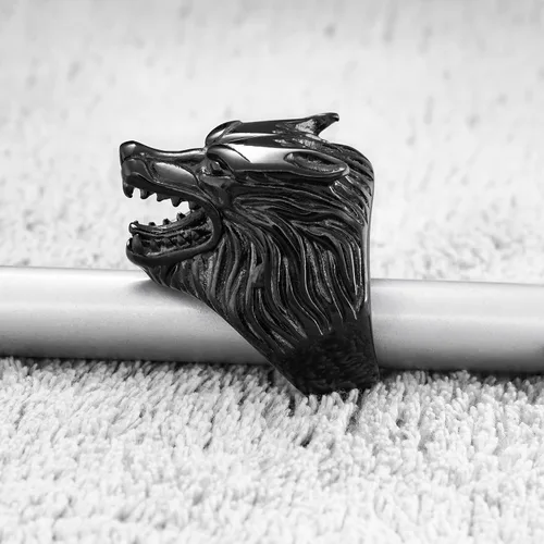 Miniatura 4 de Anillo de Fenrir de lobo nórdico, regalo vikingo para hombre, acero inoxidable, color plateado y negro, gran protección de amuletos, joyería pagana