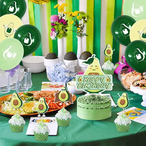 Miniatura 8 de Decoraciones de cumpleaños de aguacate, suministros para fiestas temáticas de frutas con pancarta de feliz cumpleaños, pancarta de guirnalda