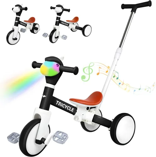 Triciclo para niños pequeños de 1 a 3 años, bicicleta de equilibrio 5 en 1 para niños de 2 a 4 años, juguetes de triciclo de empuje con mango