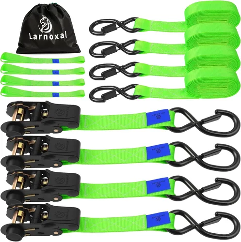 Miniatura 12 de Paquete de 4 correas de trinquete, resistencia a la rotura de 1.826 libras, 1 pulgada x 15 pies, correas de amarre de trinquete de servicio mediano