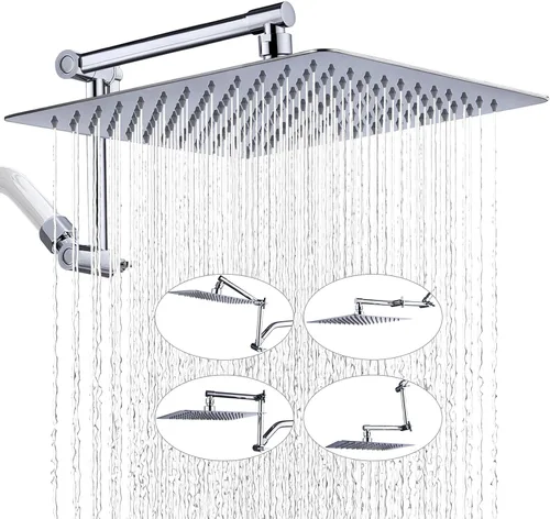 Miniatura 9 de G-Promise Regadera de lluvia de metal de 12 pulgadas con brazo de extensión ajustable de 15 pulgadas, cabezal de ducha de lluvia de alta presión