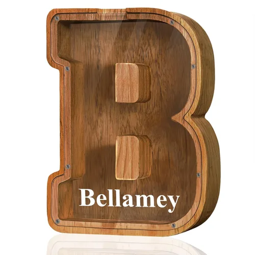 Miniatura 72 de Alcancía de madera grande personalizada con letras – Alcancía de letras para niños y niñas, regalo de cumpleaños (A)