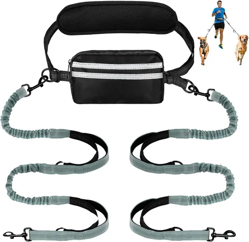 Miniatura 11 de Correa de perro manos libres con bolsa, correa elástica retráctil con dobles asas acolchadas, correas de perro con elástico para cachorros medianos