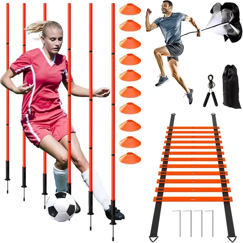 Miniatura 10 de Juego de 24 piezas de equipo de entrenamiento de agilidad de fútbol, bastones de agilidad, escalera, más para un montaje rápido y fácil Amarillo