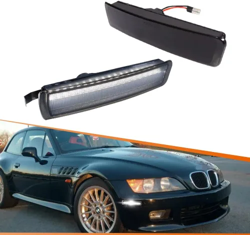 ADIIL Lente ahumada blanca Full LED frontal Fender Side Marker Light Conjunto de lámpara de señal de giro compatible con BMW Z3 M Coupe Roadster