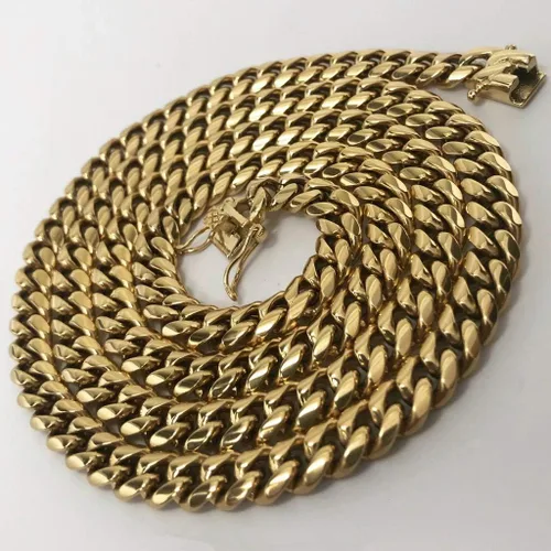 Miniatura 2 de Gargantillabrazalete con cadena de eslabones cubanos pesados para hombre, de acero inoxidable grueso chapado en oro de 14 quilates, disponible