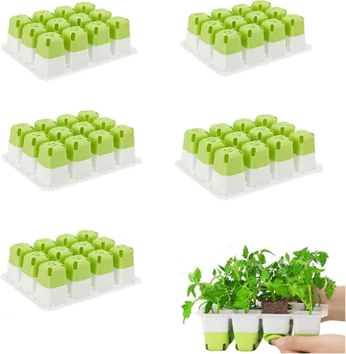 5 bandejas de inicio de semillas, iniciador de semillas de silicona con células emergentes (60 células en total), bandejas de cultivo de plantas