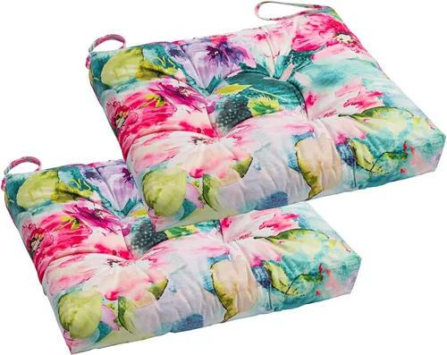 Miniatura 14 de Paquete de 2 cojines de mimbre para asiento de patio para exteriores e interiores con lazos, cojín para silla de comedor, 17 x 17 pulgadas