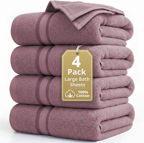 Miniatura 55 de Lane Linen Juego de 4 toallas de baño de 100 % algodón (35 x 66 pulgadas), juego de toallas de baño extragrandes de algodón sin torsión, secado Gris