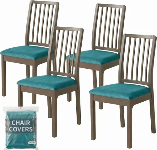 Miniatura 9 de Deisy Dee Fundas de asiento de terciopelo para sillas de comedor, juego de fundas para sillas de comedor (4, azul bebé)