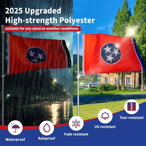 Miniatura 4 de Bandera de Tennessee de 3 x 5, bandera del estado de Tennessee para exteriores, técnica de bordado, resistente al desgarro, rayas cosidas y ojales