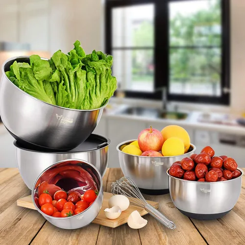 Miniatura 6 de Wildone Juego de Tazones Mezcladores con Tapas Herméticas, 5PCS Tazones de Acero Inoxidable Anidables para Cocina, con Accesorios de Rallador