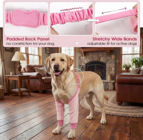 Miniatura 4 de DENTRUN Manga de pierna para cirugía de perro para patas delanteras, protector de rodilla para codo, manga para dejar de lamer, ajuste cómodo Rosa