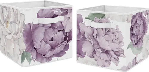 Miniatura 9 de Sweet Jojo Designs Juego de 2 cubos de almacenamiento plegables de tela de acuarela rosa y gris, organizador de juguetes para niños y bebés