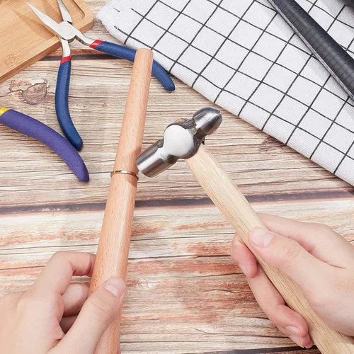 Miniatura 5 de PH PandaHall Martillo de bola con dos mangos de madera de repuesto, martillo de acero al carbono de doble cabeza de 4 onzas, martillo de trabajo