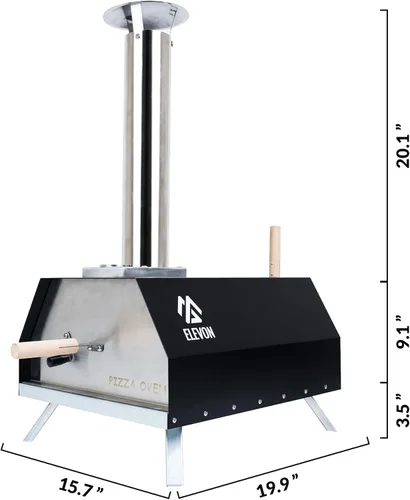 Miniatura 6 de Elevon Horno de pizza de leña, portátil de acero inoxidable, parrilla de pizza, al aire libre con cáscara de pizza y piedra para pizza