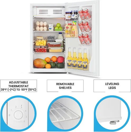 Miniatura 4 de Koolatron Refrigerador compacto con congelador, 3.2 pies cúbicos (91L), blanco, diseño de respaldo plano que ahorra espacio, puerta reversible