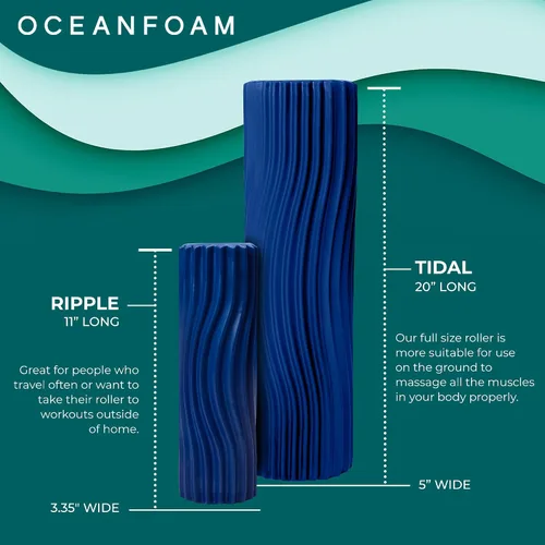 Miniatura 7 de Oceanfoam Tidal Roller - Azul Real - Rodillo de espuma para masaje muscular para dolor de espalda y estiramiento - Textura de onda ancha firme