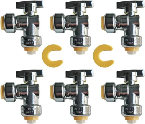 Miniatura 18 de HQMPC Válvula de parada angular, 1/2 pulgada Ptc x 1/2 pulgada sin compresión de plomo, válvula de agua de cierre de ángulo con clip de desconexión