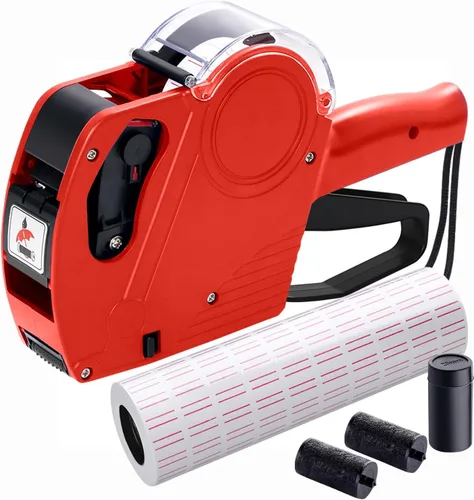 KPX MX5500 Pistola de etiquetas de precios con 5150 calcomanías de pistola de etiquetas blancas y 3 rodillos de tinta adicionales, pistola de Rojo