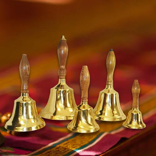 Miniatura 5 de Bevin Bells - Campana de mano sólida con mango de madera, campanas de latón para hacer ruido 4K