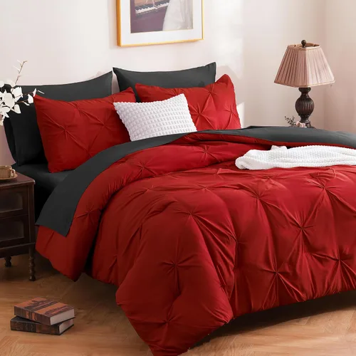 Miniatura 11 de DOWNCOOL Juego de edredón de 7 piezas color púrpura lavanda tamaño completo, cama en una bolsa con pintuck, juego de cama tamaño completo