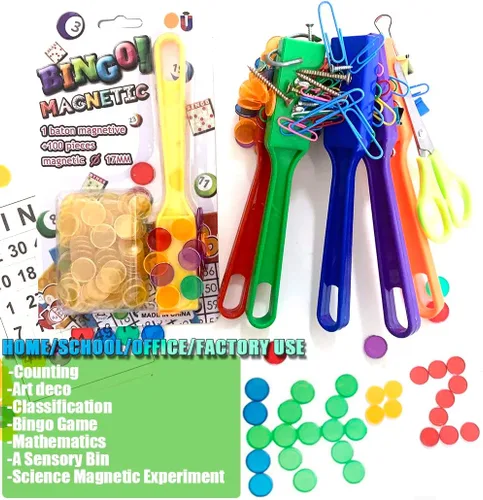 Miniatura 4 de Varita magnética de bingo con chips de metal anillados para contar fichas escolares/juegos, marcadores de plástico, herramienta STEM educativa