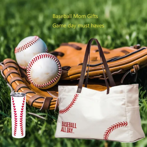 Miniatura 8 de Bolsa de lona de béisbol para mujer, artículos esenciales para madres deportivas, bolsa bordada de béisbol para mamá, béisbol de viaje, regalo