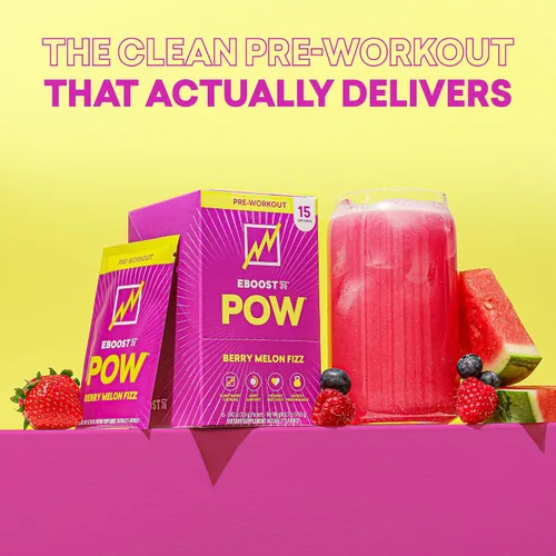 Miniatura 3 de EBOOST POW Natural - Polvo de preentrenamiento – 15 paquetes – Berry Melon Fizz – Un suplemento preentrenamiento para el rendimiento, apoyo