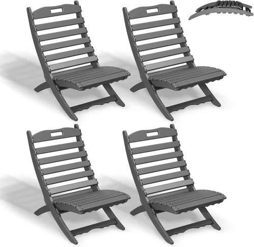 Miniatura 30 de GREENVINES Silla plegable Xavier Wave Sillas Adirondack portátiles Plástico HDPE Silla para fogata para todo tipo de clima Negro