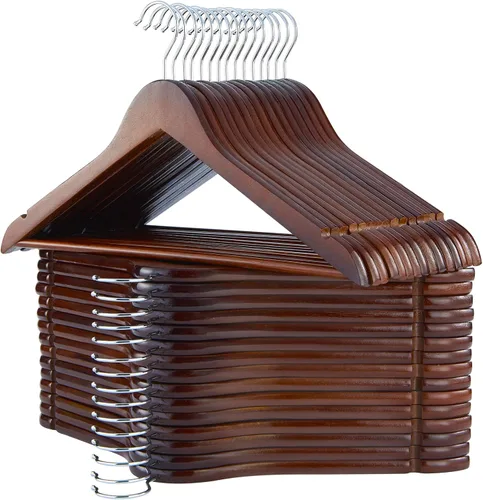 Miniatura 10 de Perchas de madera, paquete de 20 perchas con acabado extra suave, muescas cortadas con precisión y gancho giratorio cromado, perchas de madera