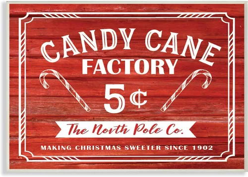 Stupell Industries Placa de pared con letrero vintage de Candy Cane Factory, multicolor