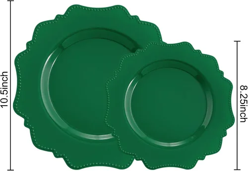 Miniatura 2 de COLOSUS Platos desechables de plástico para fiestas 60 piezas, platos de fiesta de plástico verde, resistentes 30 platos para cena de 10.5” y 30